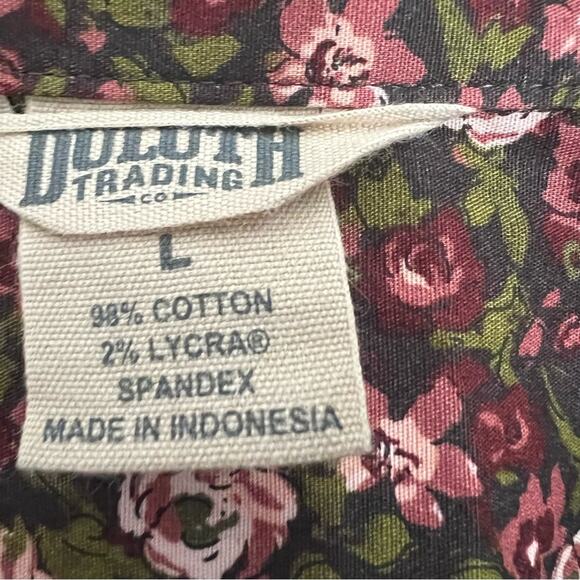 Duluth Trading Co. Pink Green Floral Long Sleeve Button Down Blouse size L - Picture 4 of 5